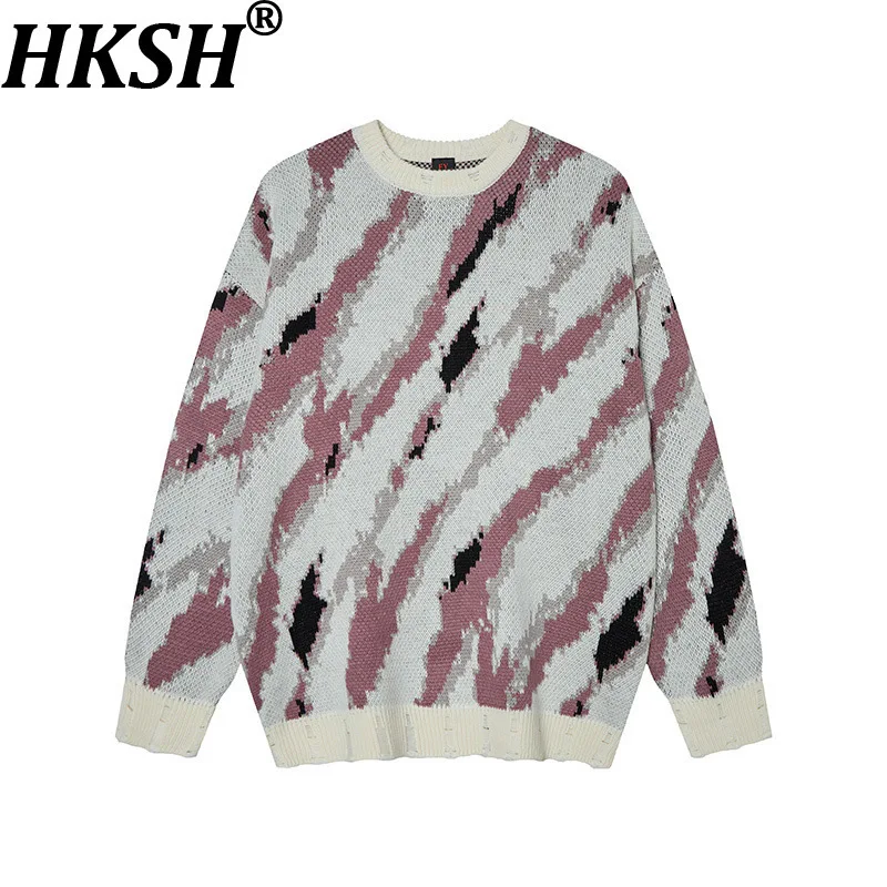

HKSH Autumn Winter New Men Trendy Color Block Lazy Knit Korean Stylish Women Sweater Fashion Casual Streetwear Pullovers HK16531