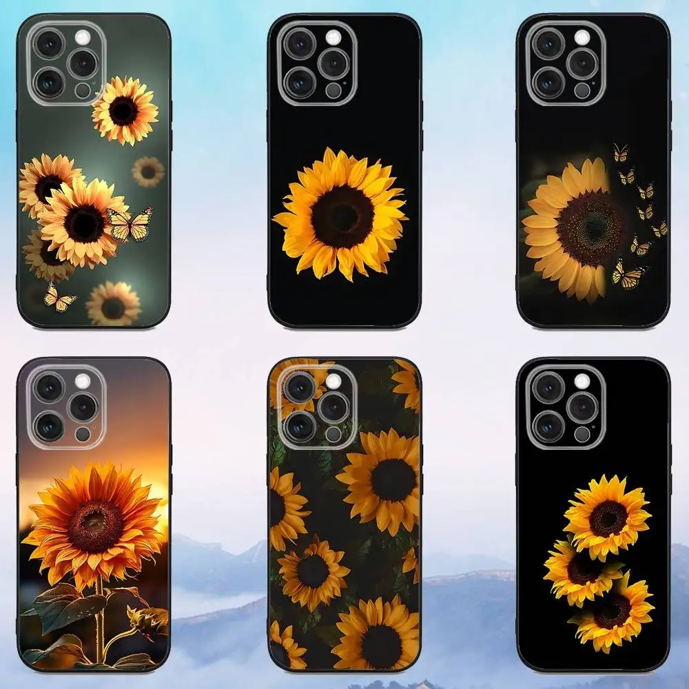 

Beautiful S-Sunflower Phone Case For iPhone 16e,16,15,14,13,12,11,Pro,X,XS,Max,XR,Plus,Mini Soft Black Cover