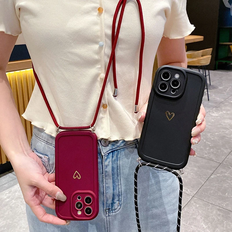 With Lanyard Love Phone Cases for IPhone 17 Pro Max 16 15 14