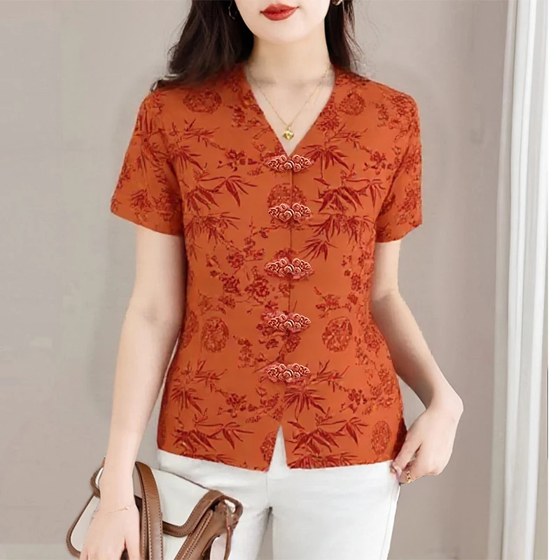 

Fashionable Loose Summer Shirt 2025 New Style National Trend for Middle-Aged And Elderly Women Mother's Day Special Women's Wear