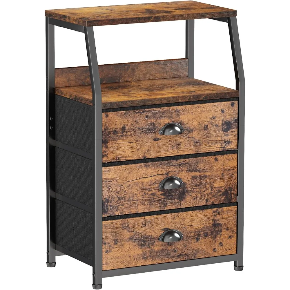 Nightstand with 3 Drawers and 2-Tier Shelf, Fabric Small Dresser Organizer Vertical Storage Tower  home organization