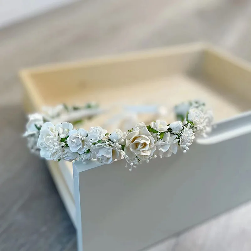 Dried Baby's Breath White flower girl crown Communion flower wreath Baby Headband Wedding Bridal hair accessories