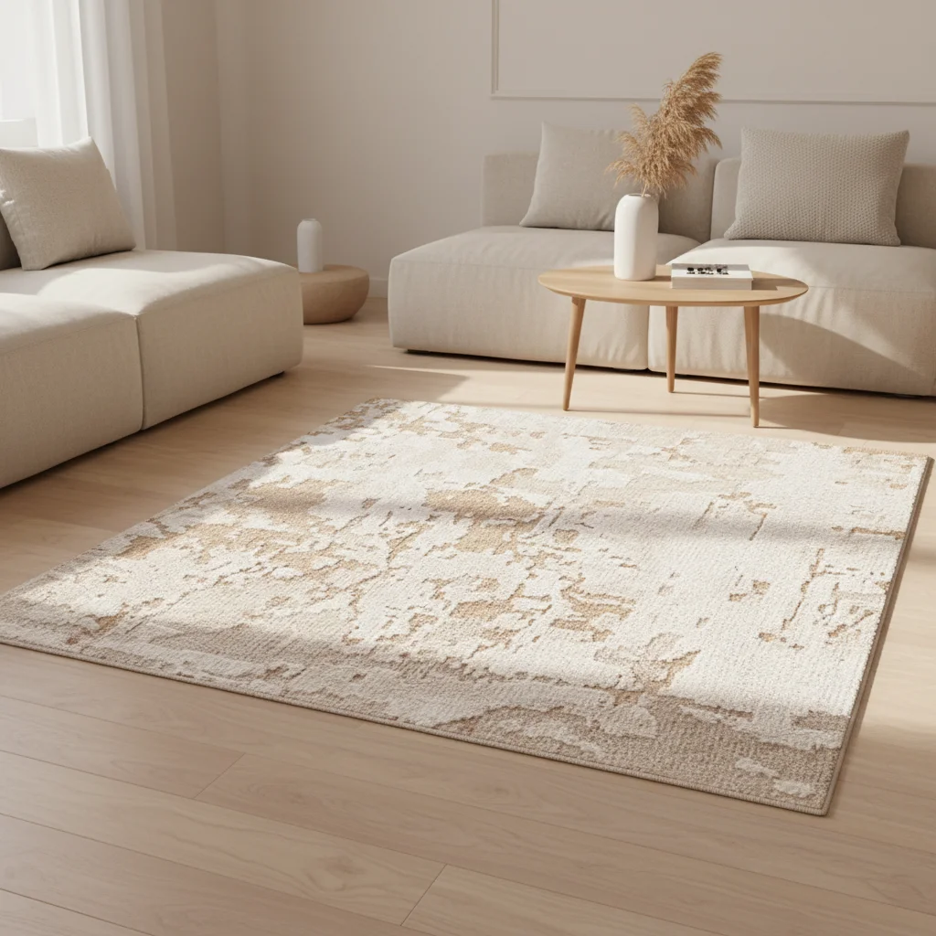 ！@Sand/Camel Color Modern Abstract Wool and Viscose Carpet Hand Sheared Texture Neutral Tone Living Room Rug