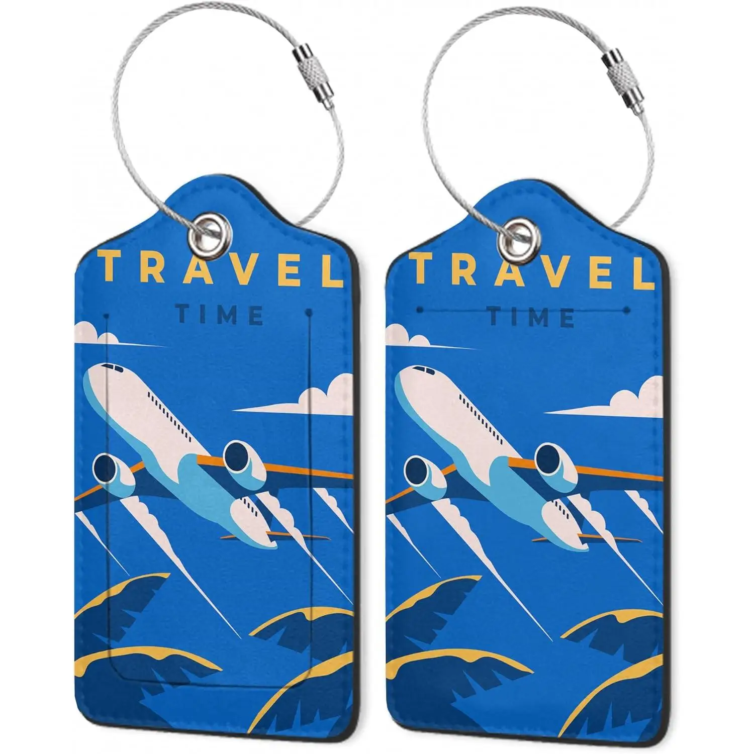 

Time to Travel Retro 2 Pack Luggage Tags Leather Suitcase Tags with Privacy Cover Name Address Labels Durable Steel Loop