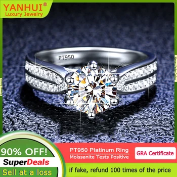 YANHUI 1ct 2ct 3ct Moissanite PT950 Platinum Ring for Women High Quality Promise Wedding Engagement Ring Gift