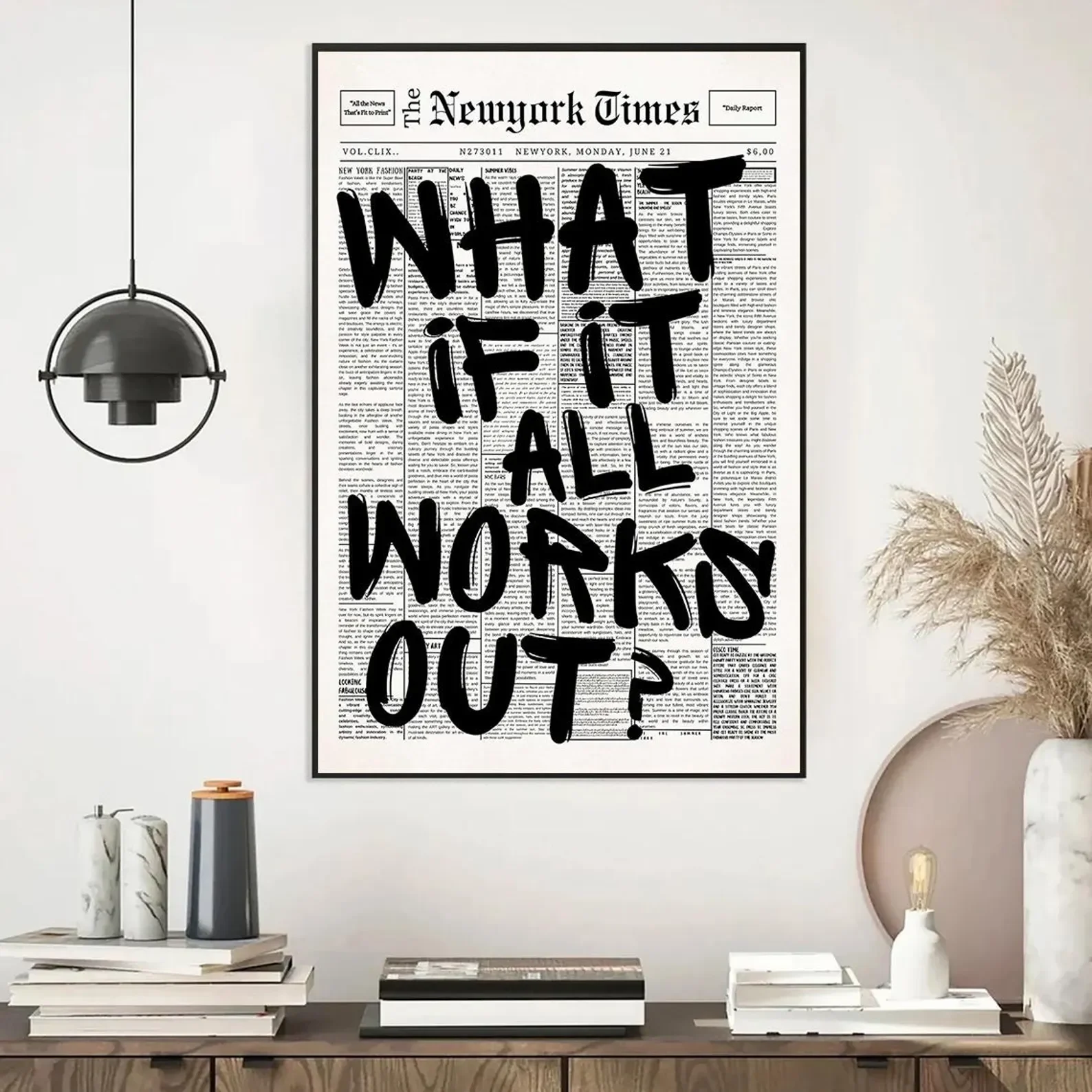 Unframed Poster Wall Picture Newspaper Poster - What If It All Works Out - Positive Quote Canvas Wall Art, Affirming Minimalist
