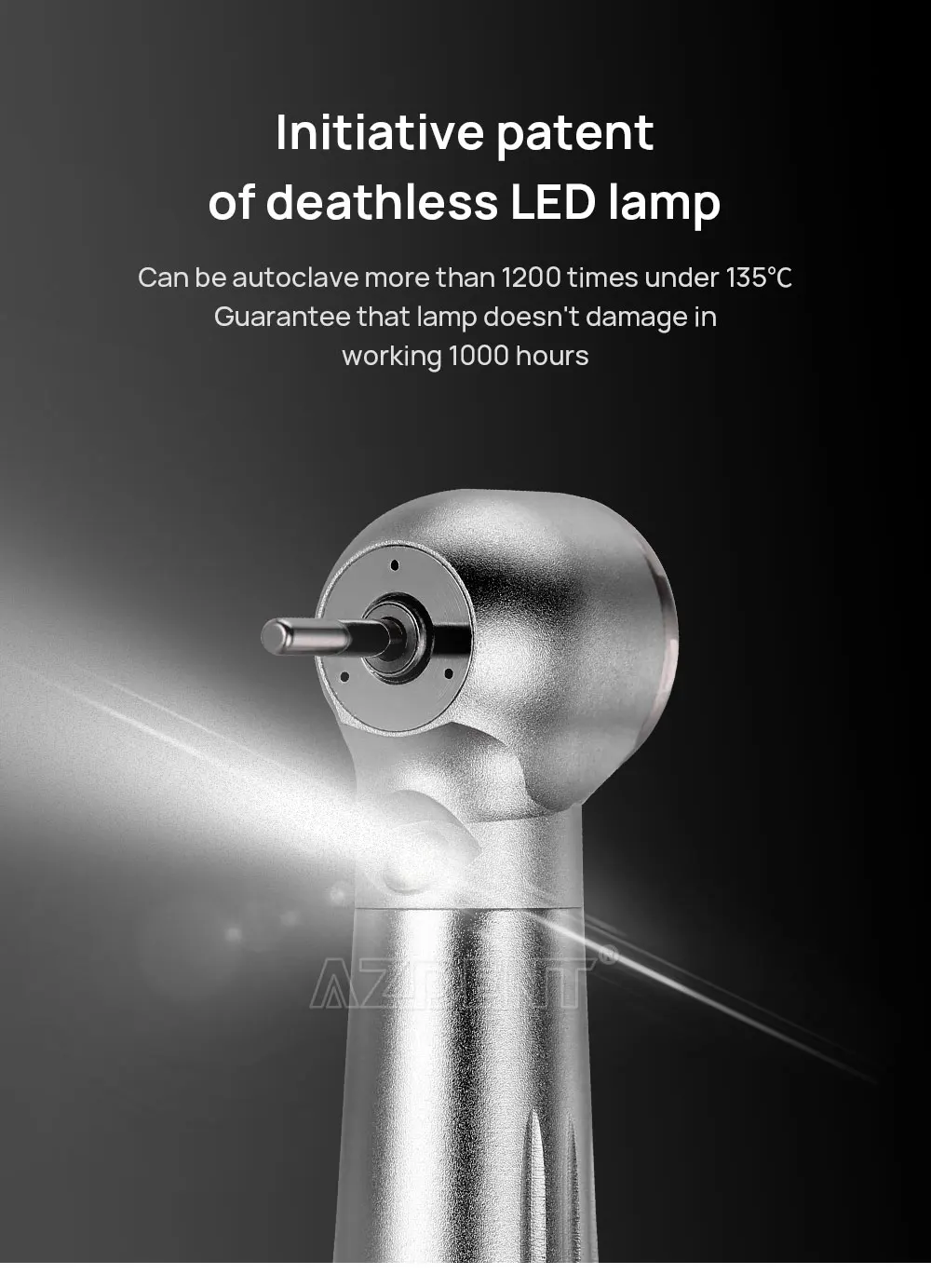 AZDENT Dental High Speed E Generator LED Handstück Air Turbine Keramik Lager Drehmoment Kopf Push Button Triple Wasser Spray – Detail 7