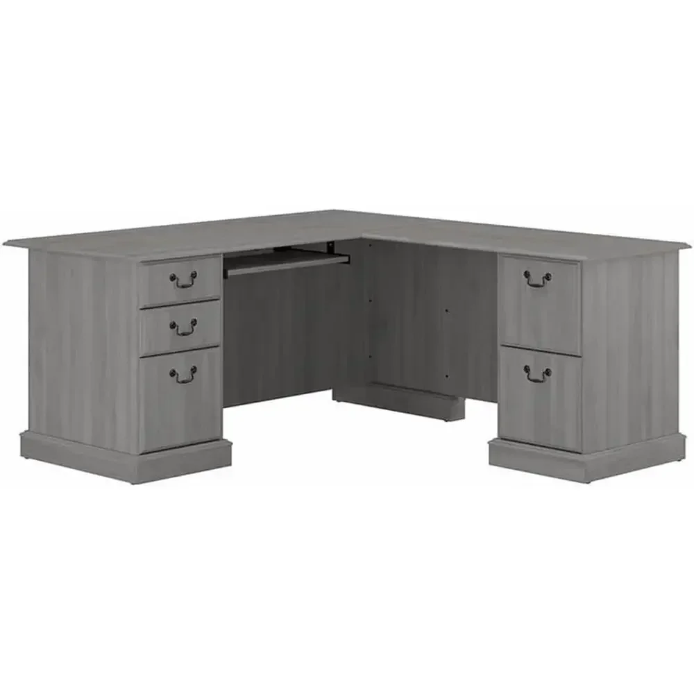 L-Shaped Desk 66W x 72D x 30H, Engineered Wood, Modern Gray Finish, Integrated Storage, Retractable Keyboard Tray, Home Office W