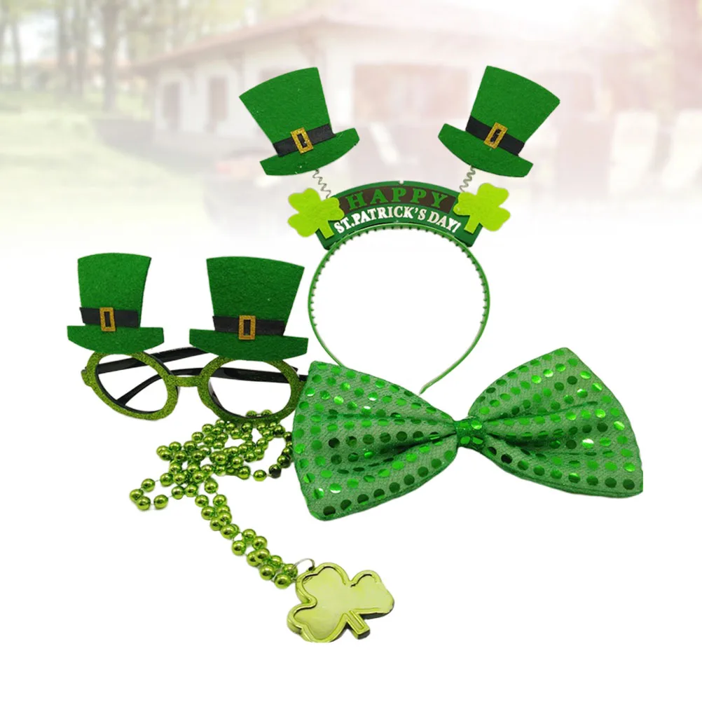 

Clover Necklace Bow Tie Set Hair Hoops St Patrick Day Headband Party Supplies Festival DIY Decor Bright Color Non Fading Durable