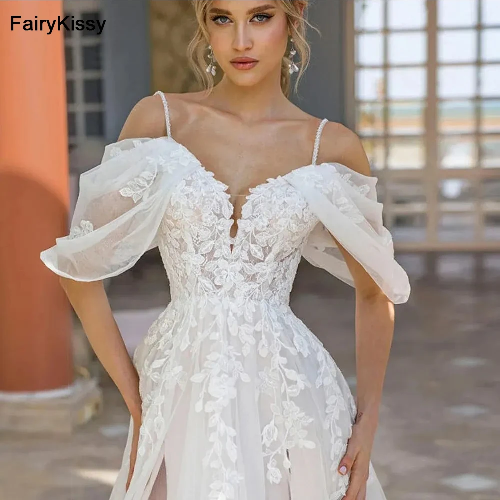 

FairyKissy Sweetheart Lace Appliques Wedding Dress For Women 2024 Custom Made Side Slit Bridal Gowns Sweep Train Robe De Mariee