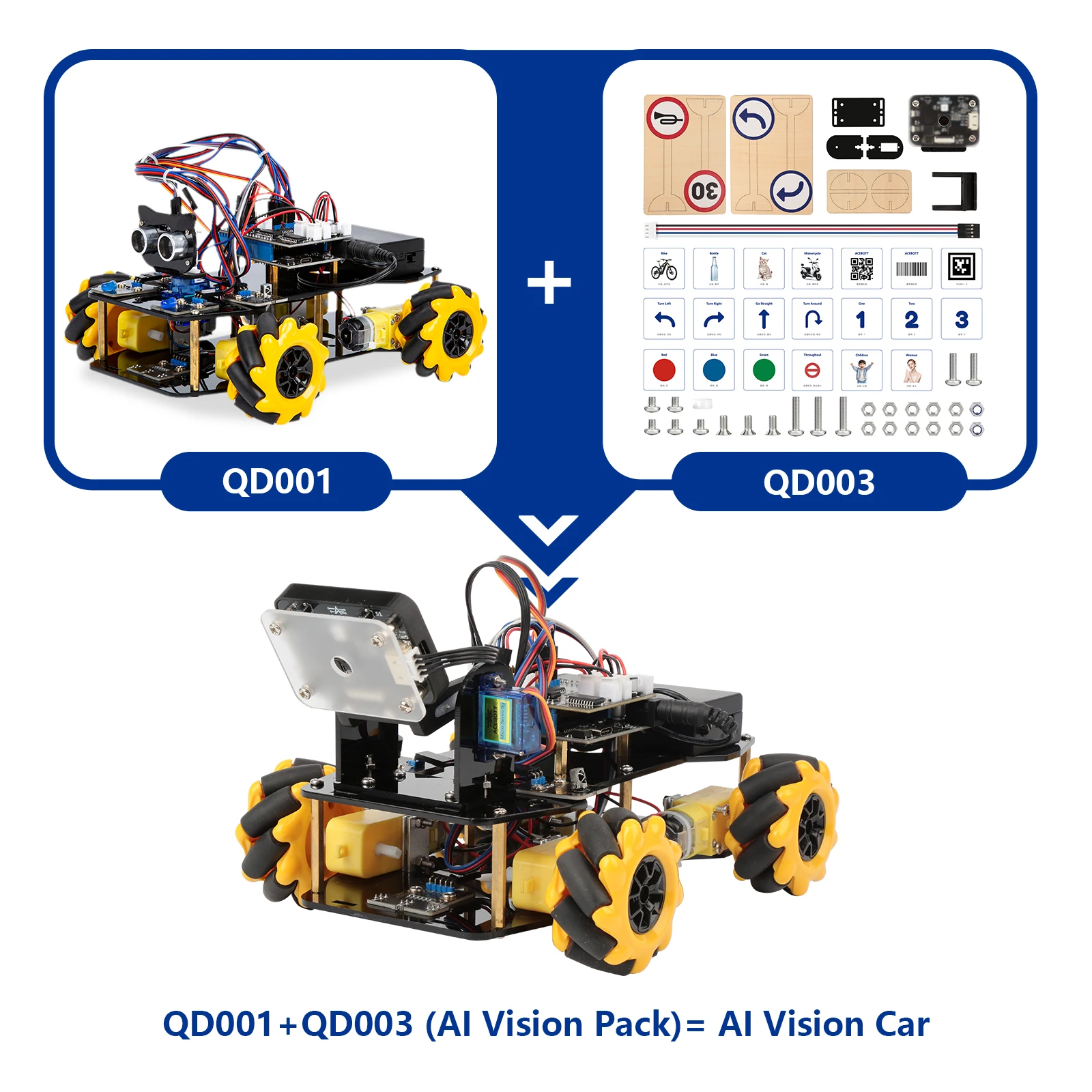 

Набор для программирования ACEBOTT Stem Robot AI Car Kits: проект для школьников, DIY 4WD ESP32 WIFI APP AI Smart Education Robot для Arduino