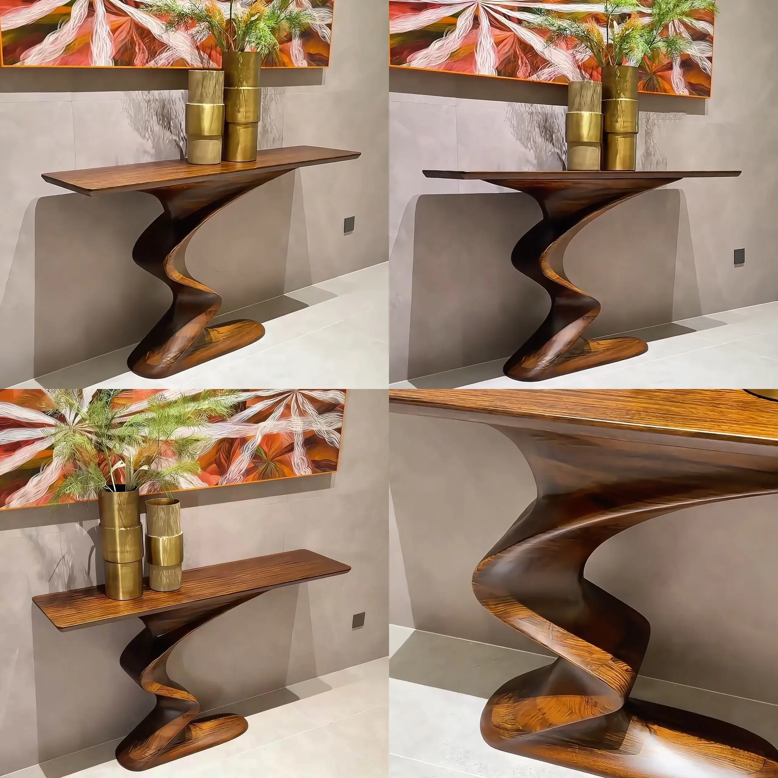 sBc New Chinese Style Solid Wood Zen Entrance Table Gold Wood Wall Leaning Console
