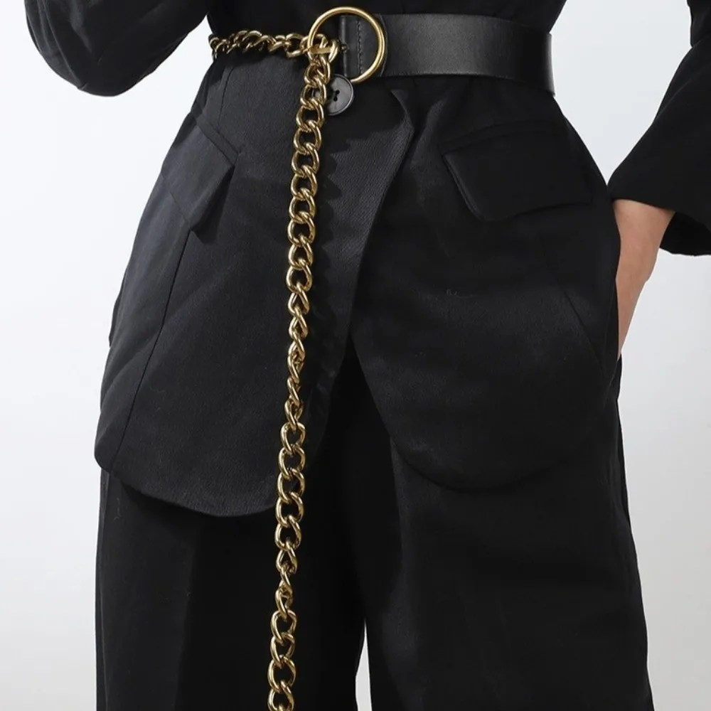 كل مباراة مشبك معدني بولي حزام حزام جلد سليم الجانب الكورية نمط رقيقة الخصر سلسلة دعوى مطابقة فستان قابل للتعديل سلسلة بنطلون