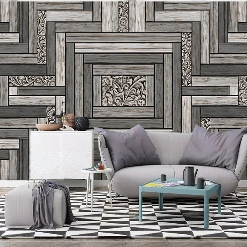 Wallpaper Mural Dinding Gaya Nordik Kustom Efek Panel Kayu Vintage untuk Ruang Tamu Kamar Tidur Dekorasi Rumah Seni Dinding Latar Belakang