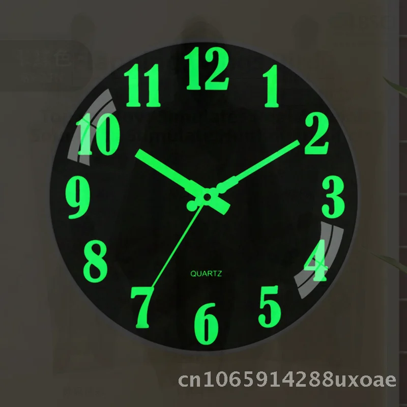Hengdas Luminous Wall Clock European Style Silent Sweep Second Movement Wooden Wall Watch 12inch Black Fashion Living Room Decor