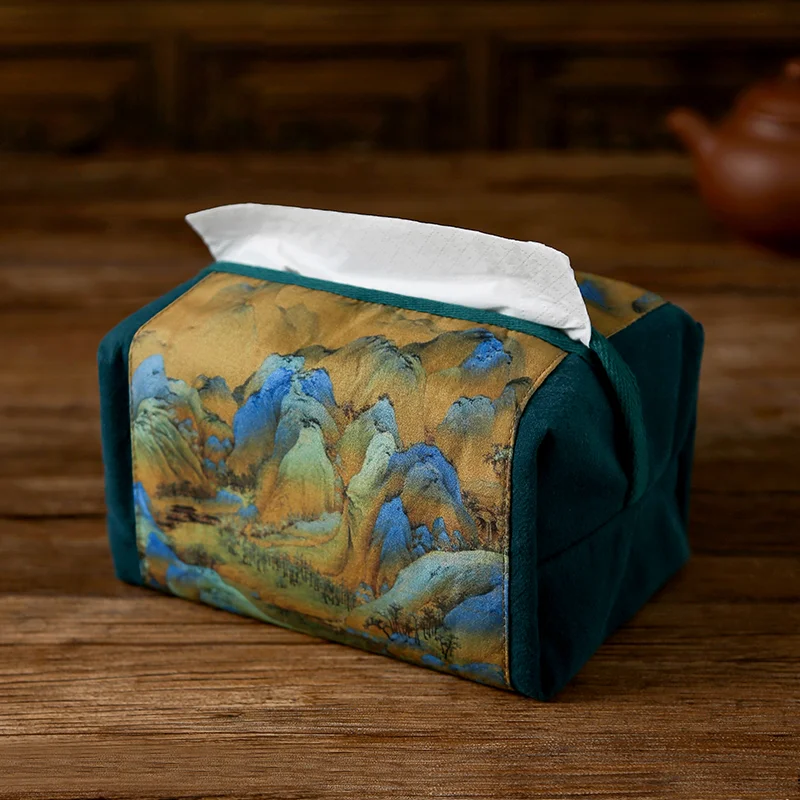 Paper Drawing Bag Tissue Box Chinese Retro Style Tissue Cover Fabric Art Drawing Box Living Room Paper Household Desktop