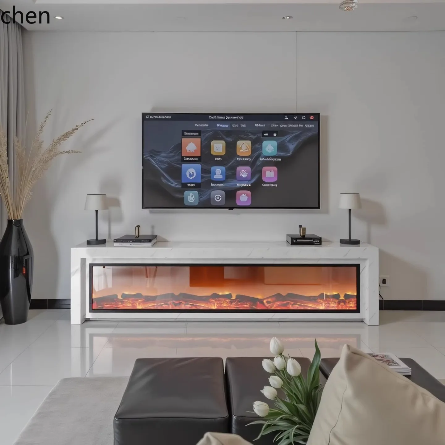 CZ Solid Wood TV Cabinet Fireplace Simulation Decoration Electronic Heater Marble