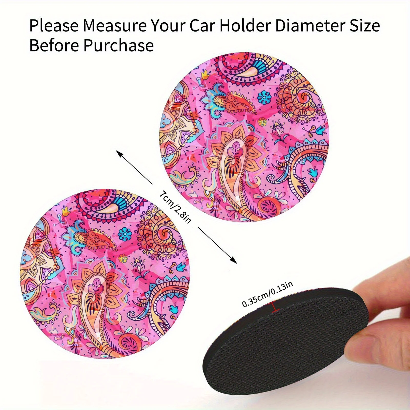 2pcs Paxili Non-Slip Car Cup Holder Coasters & Table Mat - Pink Floral Suitable For Most Cars, Trucks, SUVs, Leakproof Drink Hol