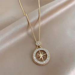 Woman's Eight-pointed Star Pendant Long Necklace for Woman Gift Fashion Gold Color Sweater Chain Jewelry