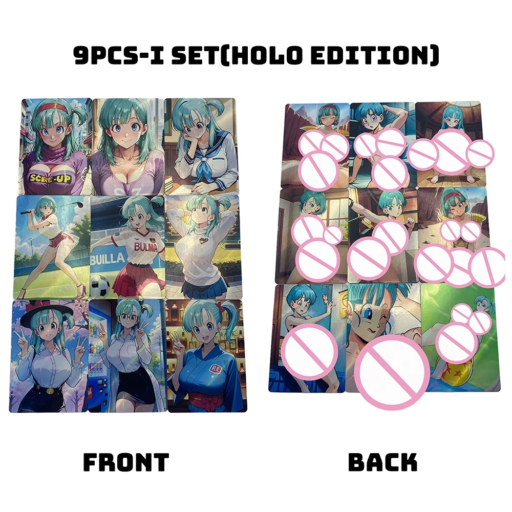 9 Uds. Holo Dragonball NSFW Waifu tarjetas Anime ACG nuevo conjunto hecho a mano Bulma Sexy tarjeta de colección desnuda tarjeta de Color Flash regalos de cumpleaños
