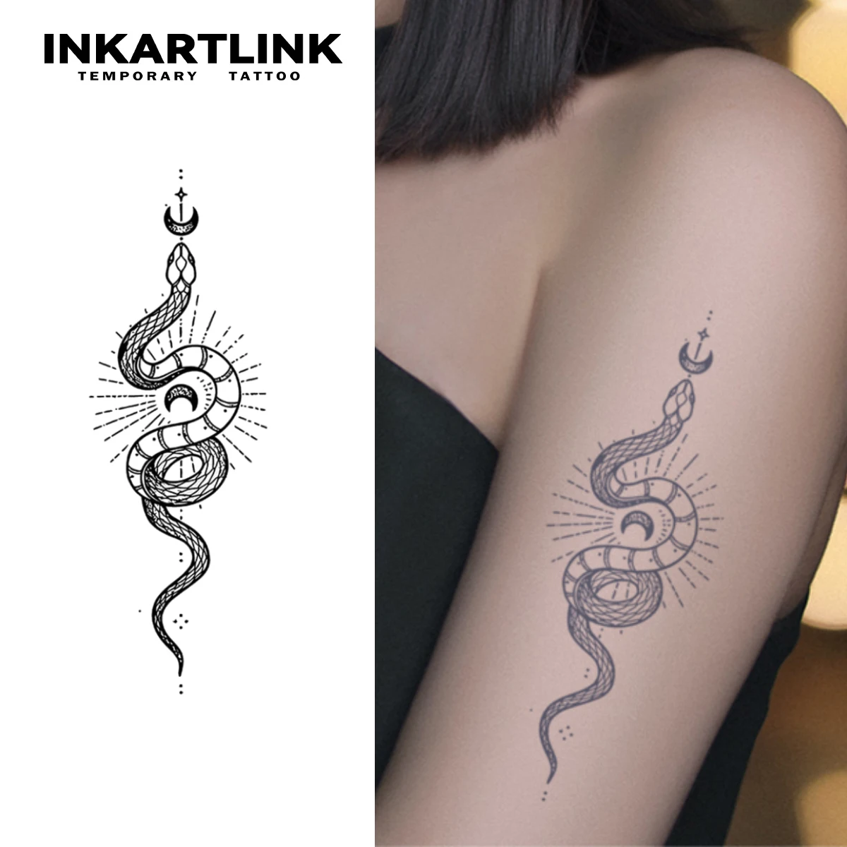 Moon and Snake temporary tattoo stickers, magic tattoos, herbal juice tattoos, lasting 1-2 weeks, realistic fake tattoos