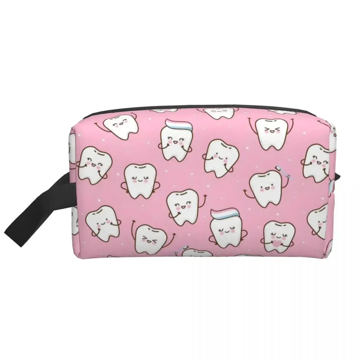 Custom Cute Healthy Teeth Pattern Tooth Makeup Bag for Women Travel Cosmetic Organizer Care Dental Health Storage Toiletry Bags