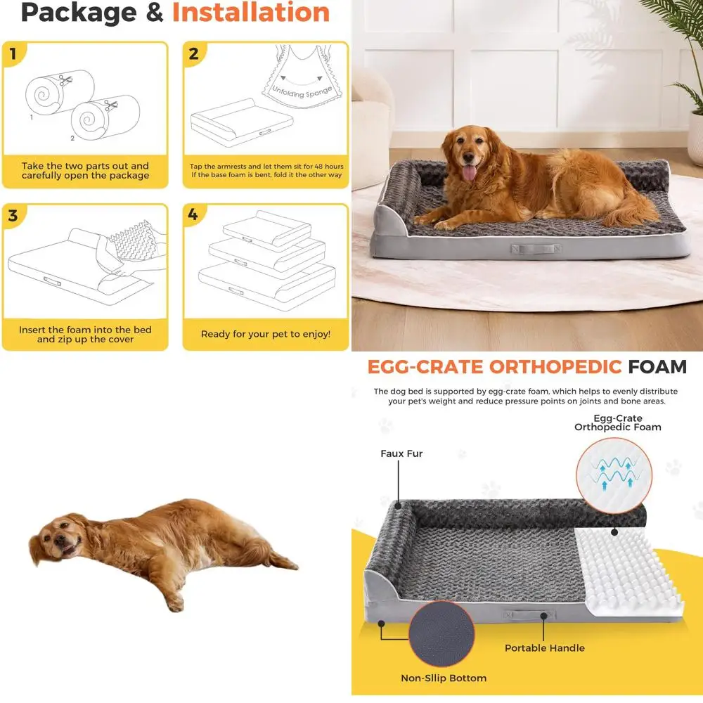 

Ортопедическая лежанка для собак очень большого размера, 42x30x7.5, с водонепроницаемым и моющимся чехлом, L-образная, с ручкой, серая