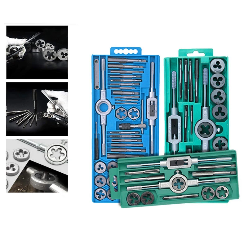 

O50 12/20/40Pcs Metric Hand Tap and Die Set M3-M12 Screw Thread Plugs Straight Taper Reamer Tools Wrench Threading Hand Tools