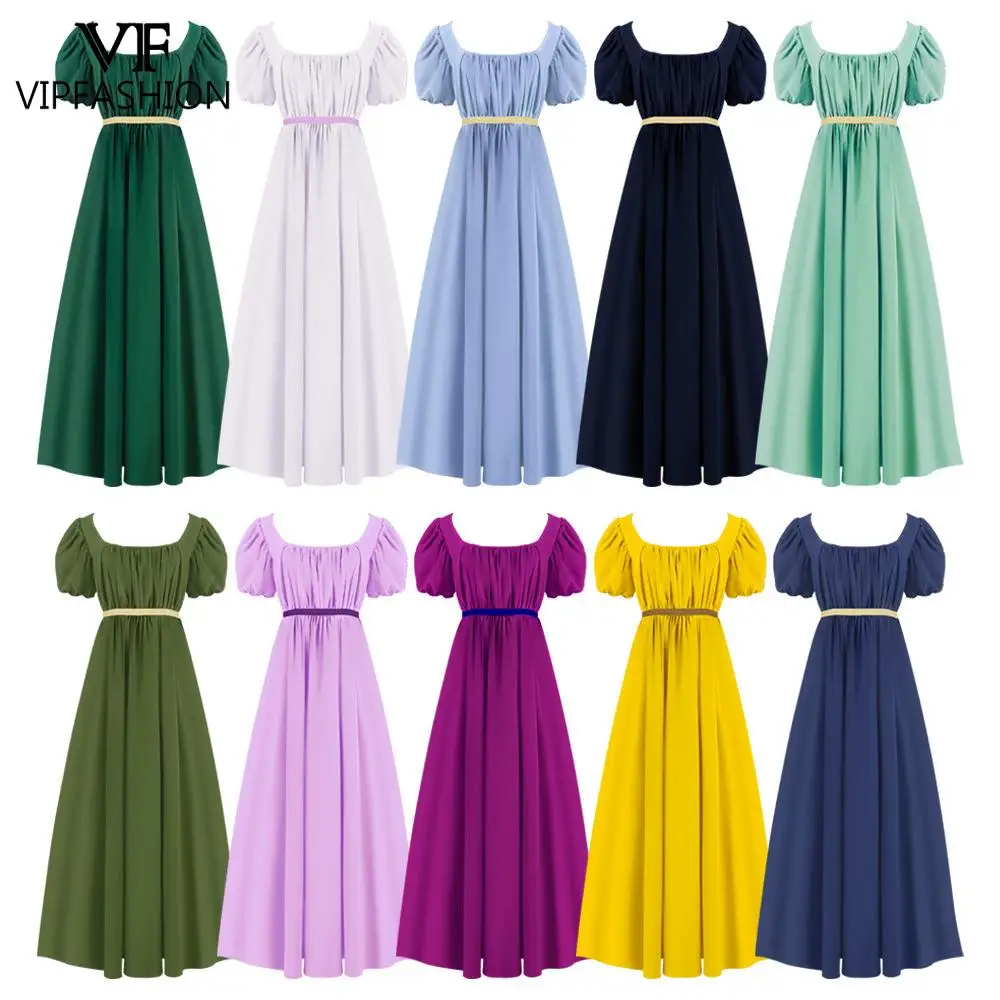 

VIP FASHION Платье для косплея в стиле эпохи Регенси, костюм для чаепития, платье подружки невесты, женское платье с пышными рукавами и открытыми плечами, макси-платье с завышенной талией