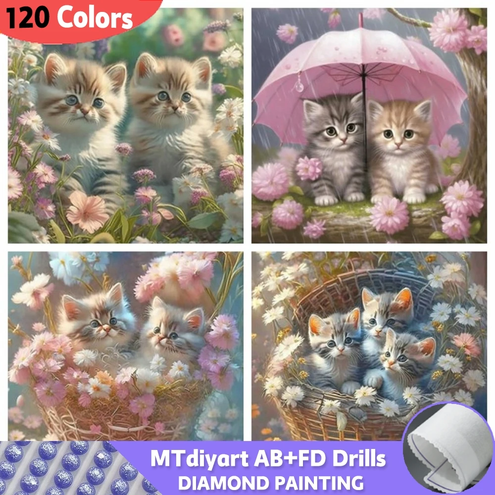 

120 Colors Cat AB Fairy Dust Diamond Painting Full Square Round Basket Home Decor Embroidery Mosaic Animal Flower Wall Art