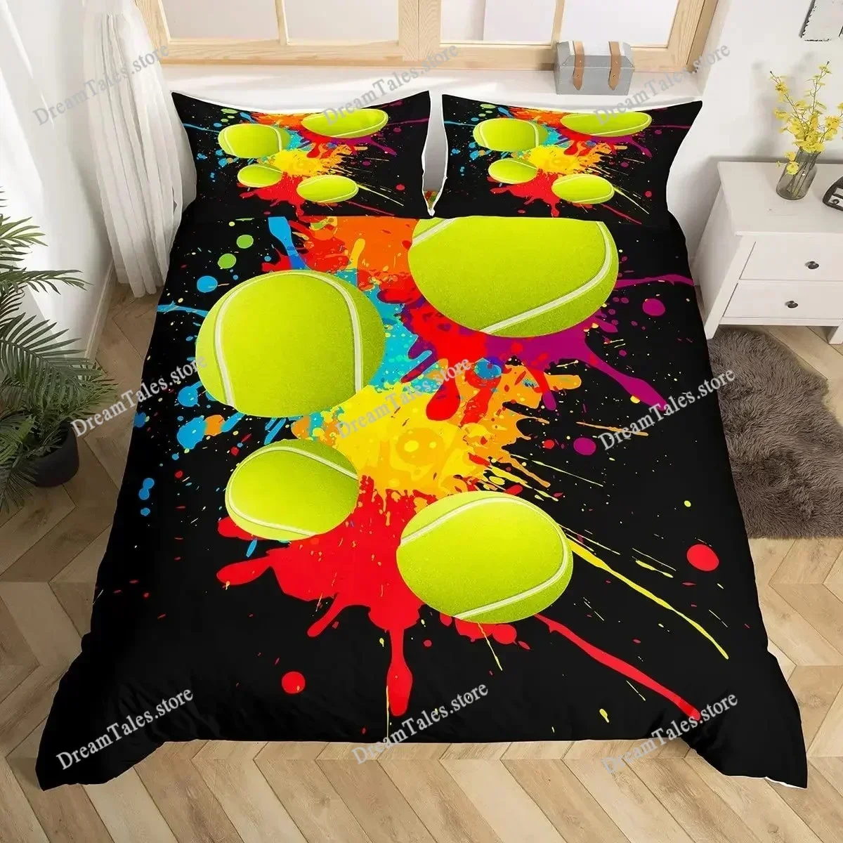 Tennis Ball Duvet Cover Set Sports Game Themed Bedding Set Twin Size for Kids Teens Adult Tennis Racket Ball Comforter Cover369