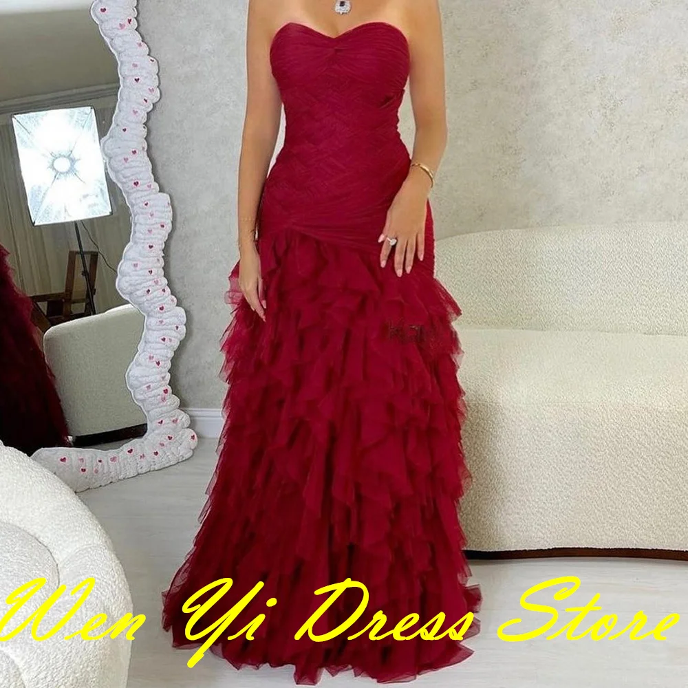 Sweetheart Straight Pleats Sleeveless Floor Length Sweep Train Solid Color Tulle Classic Celebrity Dress Special Occasion Gowns