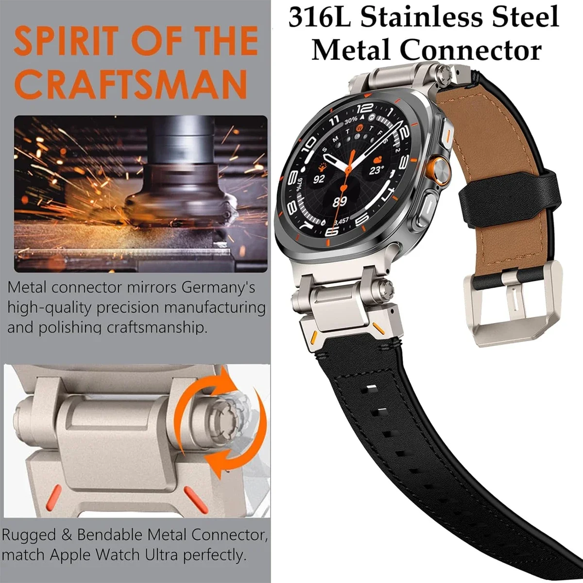 Samsung Galaxy Watch Ultra 47mm用 高級レザーバンド クイックフィット メンズ ビジネスベルト Samsung GALAXY ULTRA 47MM ブレスレット対応
