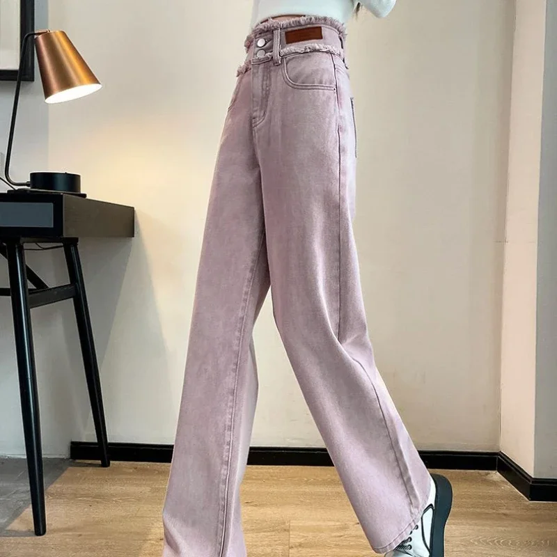 Denim Pants Woman High Waist Shot Jeans for Women Gyaru Straight Leg Trousers Pink Tall Luxury Designer Aesthetic Cool Basics Z