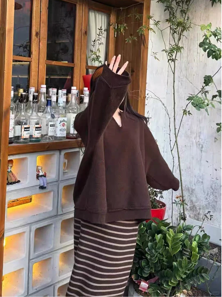 

2025 New Casual Style Loose Black Stripe Two-Piece Set Women's Autumn Winter Fashion Maturity Minimalist Set Long Sleeve Hoodie