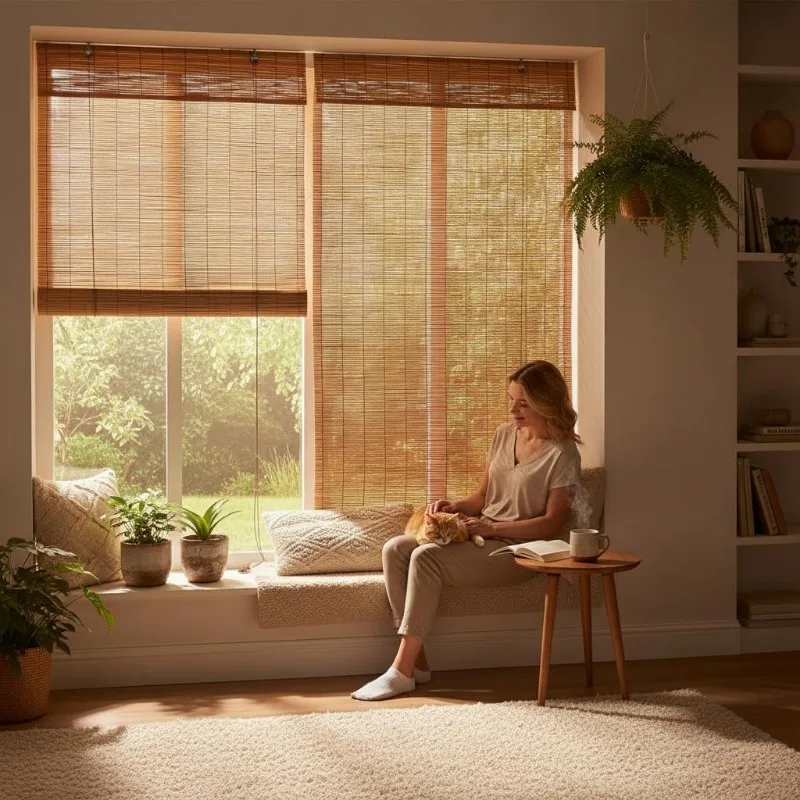 Lot de 2 stores en bambou, stores pour fenêtres, protection de la vue et protection solaire, décoration de fenêtre avec régulation de la lumière, design moderne, montage facile et utilisation polyvalente