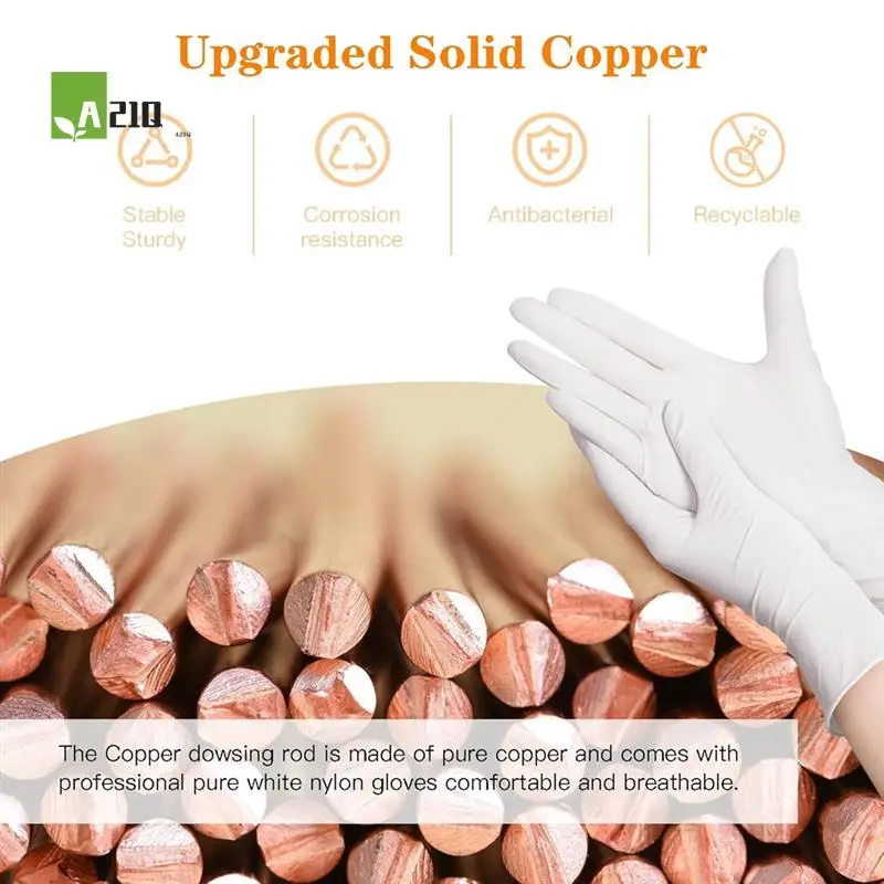 

A21Q -Pure Copper Dowsing Rods- 2PCS, Divining Rods With Pendulum & Divination Mat For Water (Along With Bag & Gloves)