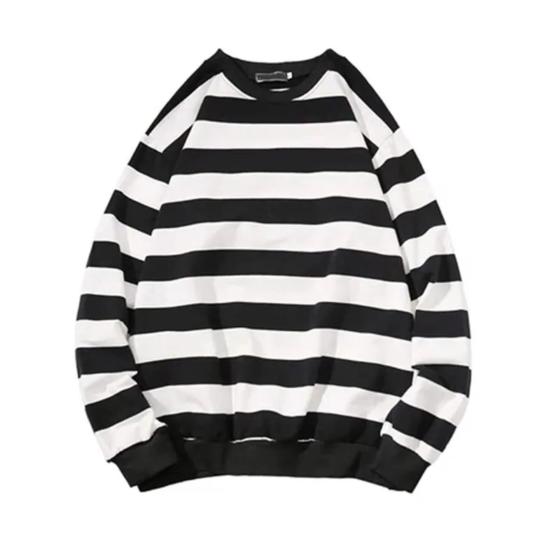 2023 Fashion Striped Sweater Oversize Long Sleeve T-shirt Loose Top Basic Pullover Tshirts Autumn Women Men Harajuku Sweatshirts