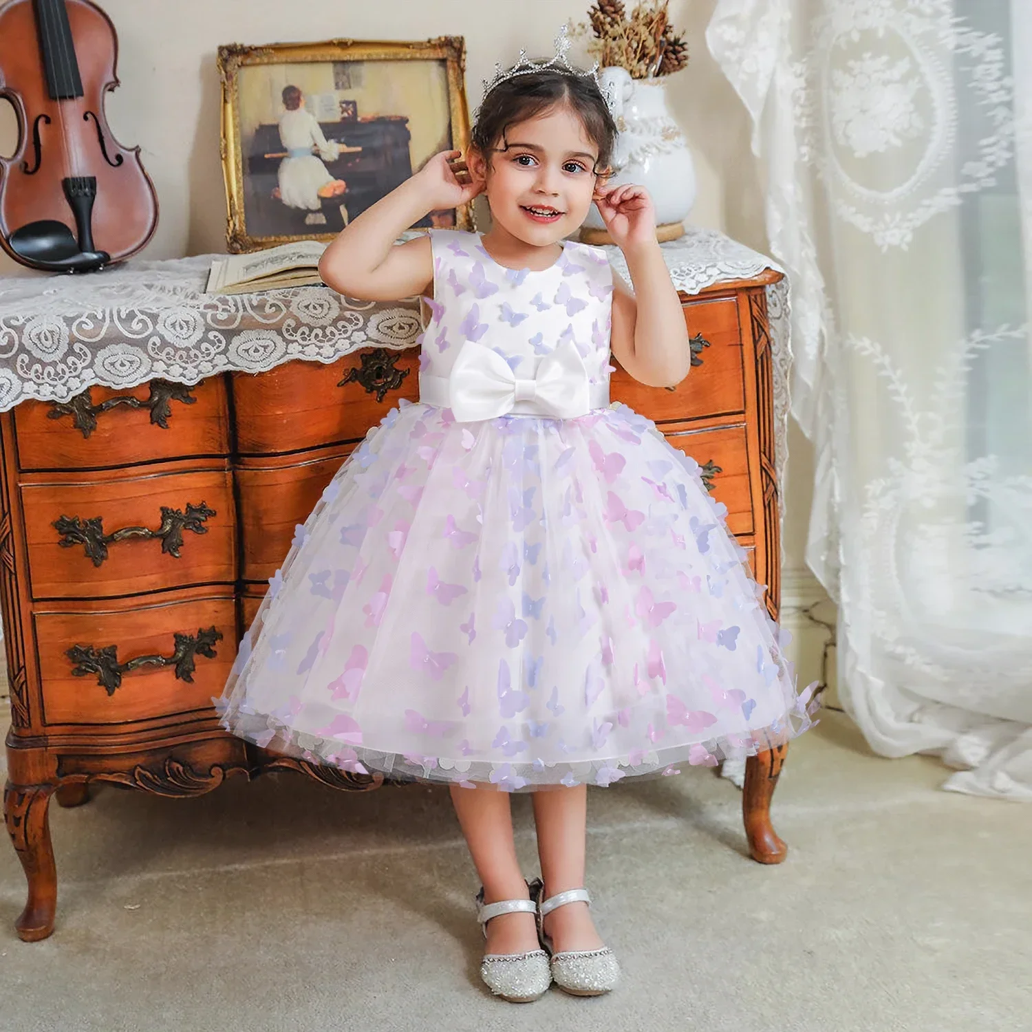 Vestito da festa per bambina principessa 3D farfalla maglia Tutu abito bambini compleanno matrimoni abito da ballo bambini costumi di Gala formali