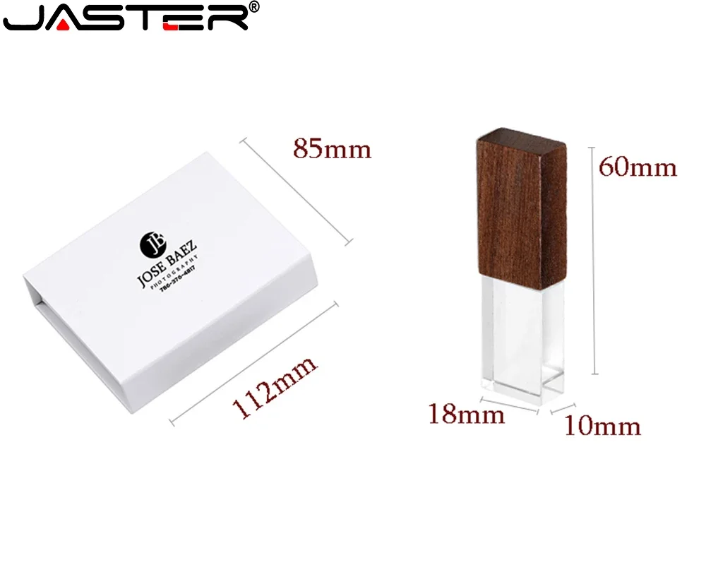 JASTER Wooden Crystal USB Flash Drives 64GB 32GB 16GB 8GB  4GB Pendrive Free Engraving Logo External Storage Memory Stick U Disk