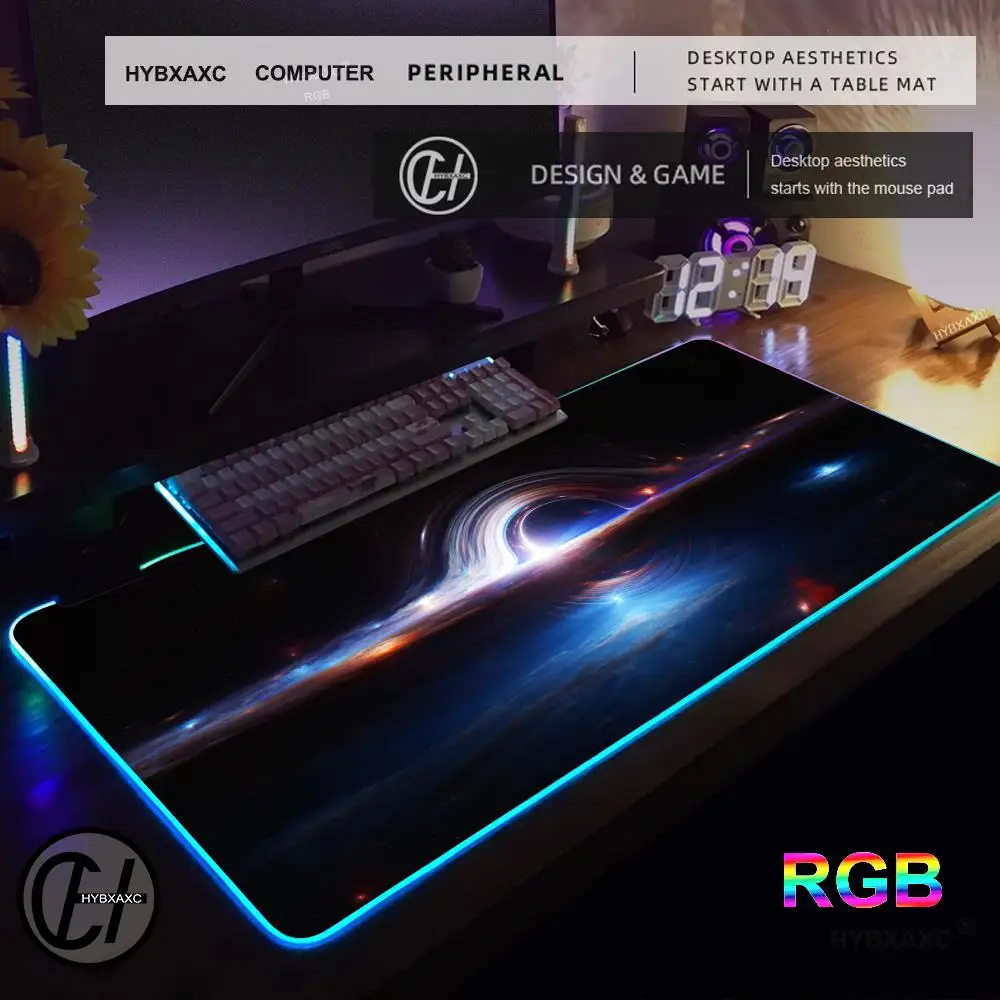 

Cosmic Black Hole Art Mouse Pad RGB Gaming Mouse Pad Desk Mat HD Gamer Large LED Light XXL MousePads PC Computer Carpet