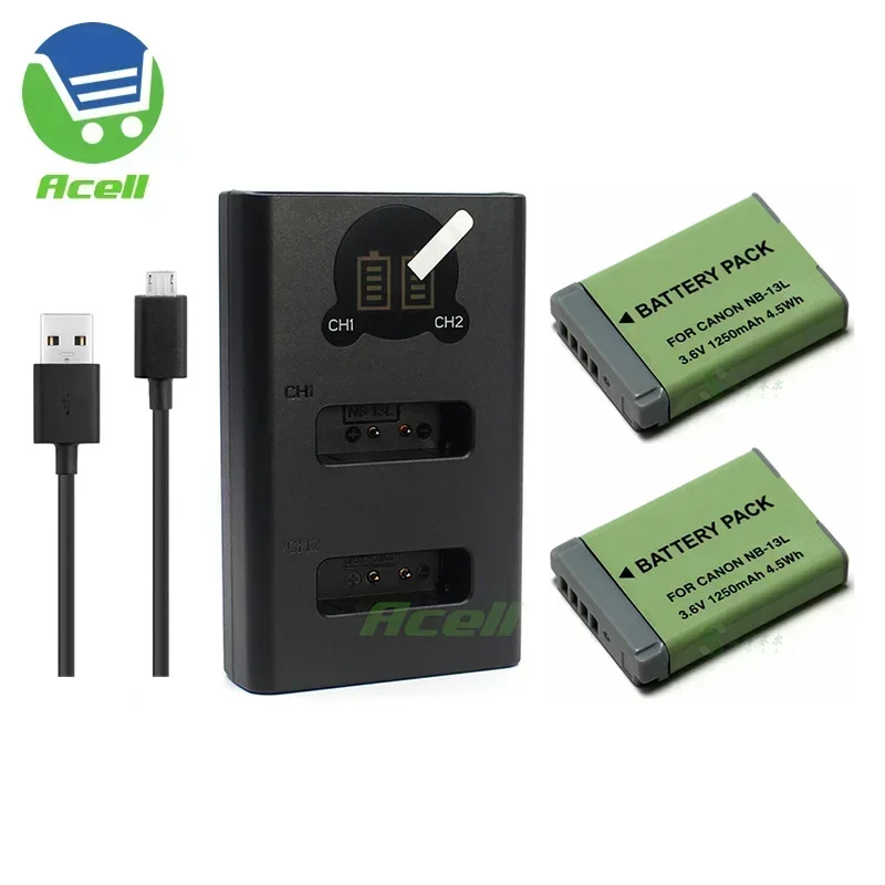 Dubbele oplader of NB-13L 1250mAh batterij voor Canon PowerShot G5X G7X G9X PowerShot G5X Mark II G7X Mark II G9X Mark II camera