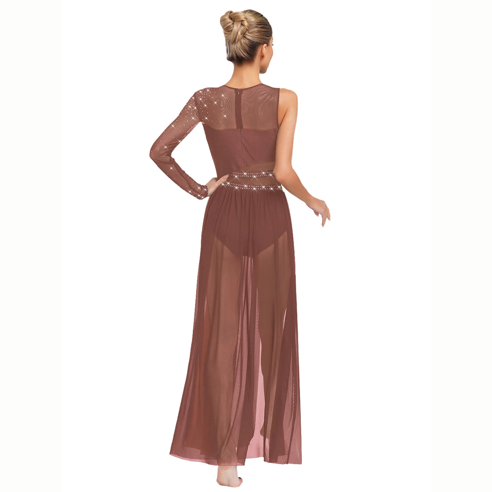 Frauen Lyrical Strass Ballett Ballsaal Walzer Tanz Outfits Sheer Mesh Zeitgenössische Ballett Bühne Leistung Tanz Kleid
