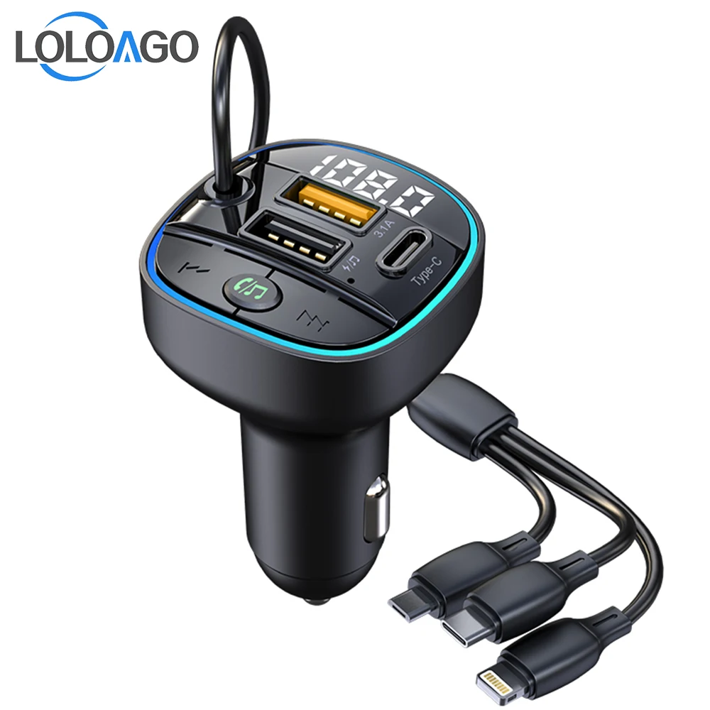 

LOLOAGO FM Transmitter 3 In 1 Charging Cable 40W 2 USB Type C 3.1A Fast Charging Charger MP3 Player Bluetooth Car Kit Handsfree