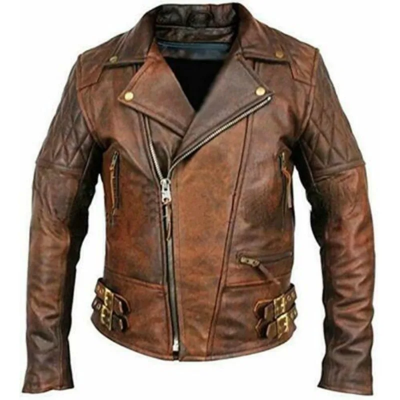 Men's Vintage Fashion Genuine Sheepskin Pure Leather Jacket Studded Premium Coat