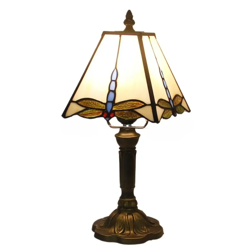 

Dia20cm Tiffany Stained Glass Square Dragonfly Lampshade Villa Hotel Desk Table Lamp American Living Room Bedroom Night Light