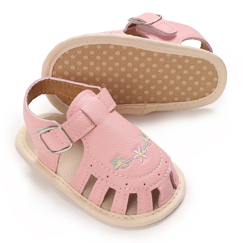 Newborn Baby Girl Sandals Summer Embroidered Leisure Comfortable Lightweight Floral Soft Sole Wrap Toe Sandals For 0-18M