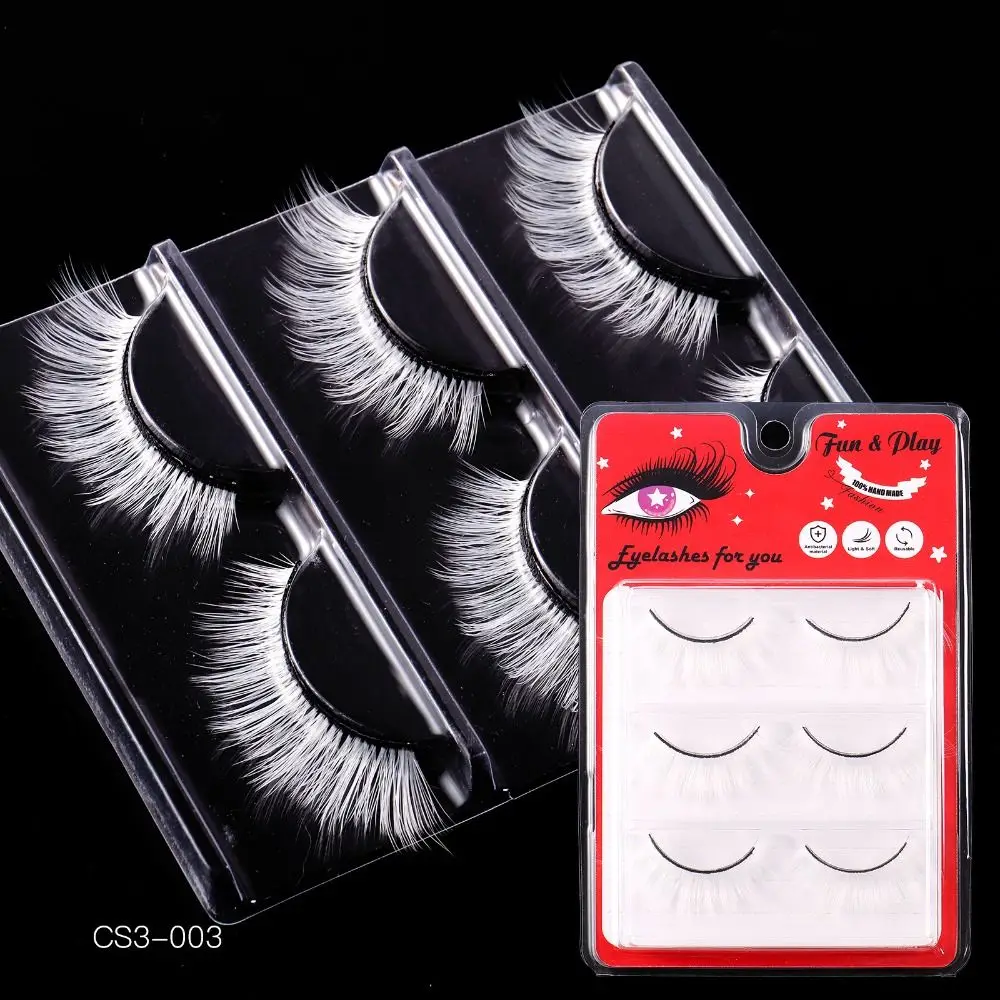 

3 Pairs Dramatic White False Eyelashes Manga Natural Fluffy Faux Mink Eyelashes Full Strip Thick Cosplay Eyelashes Makeup Tool