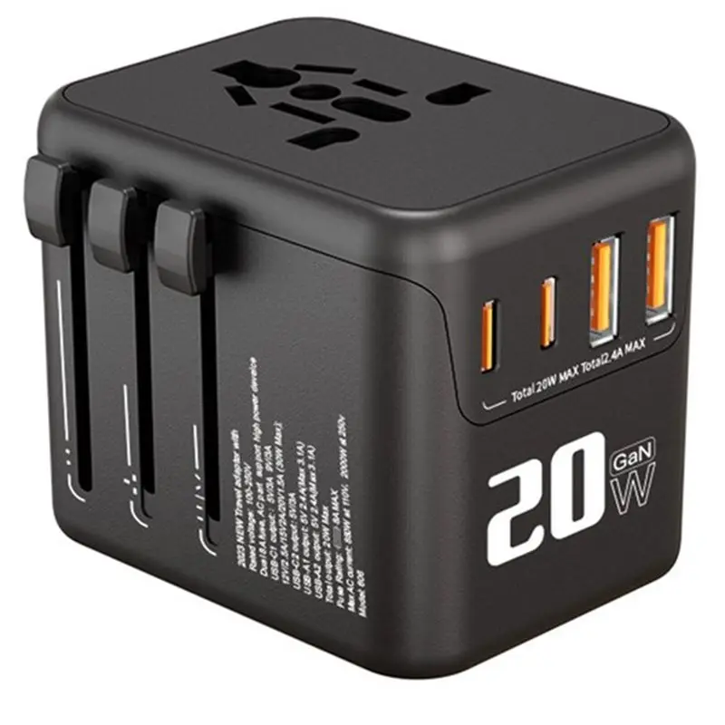 

【FLASH DEAL】Multifunctional Travel Power Adapter 4 Port With 2 USB And 2 TYPE C Ports For USA EU Travel Essentials