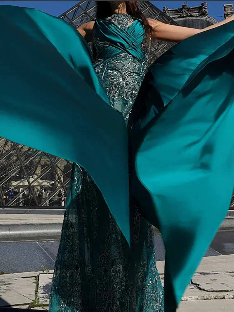 Robes de soirée formelles détachables en dentelle froncée, avec des appliques exquises, sans manches, robes de bal d'anniversaire personnalisées